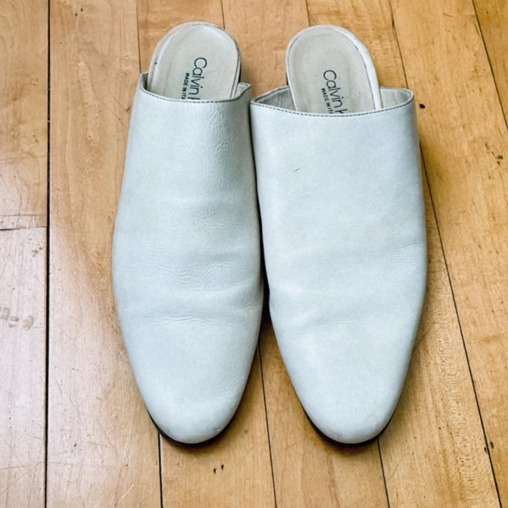 Calvin Klein white mules